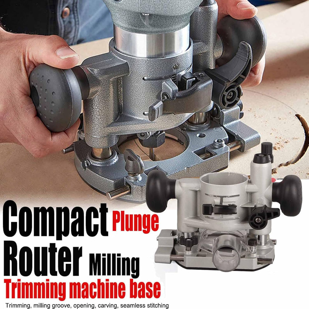 Compact Router Plunge Base Kit for Woodworking, Durable Aluminum Alloy Construction, Double Handle Trimming Machine Cover, Transparent Protective Cover, Fine Depth Adjustment with