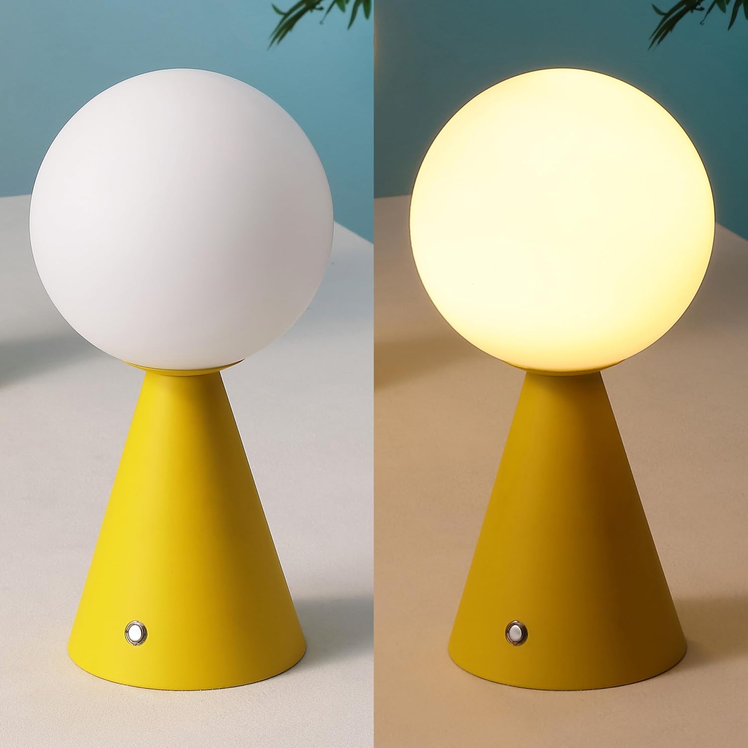 JONATHAN Y 11.75' Yellow Macie Modern Globe Cordless Table Lamp Set of 2, Rechargeable Dimmable Integrated LED Touch Sensor Bedside Lamp, White Frosted Glass Shade JYL7159A-SET2