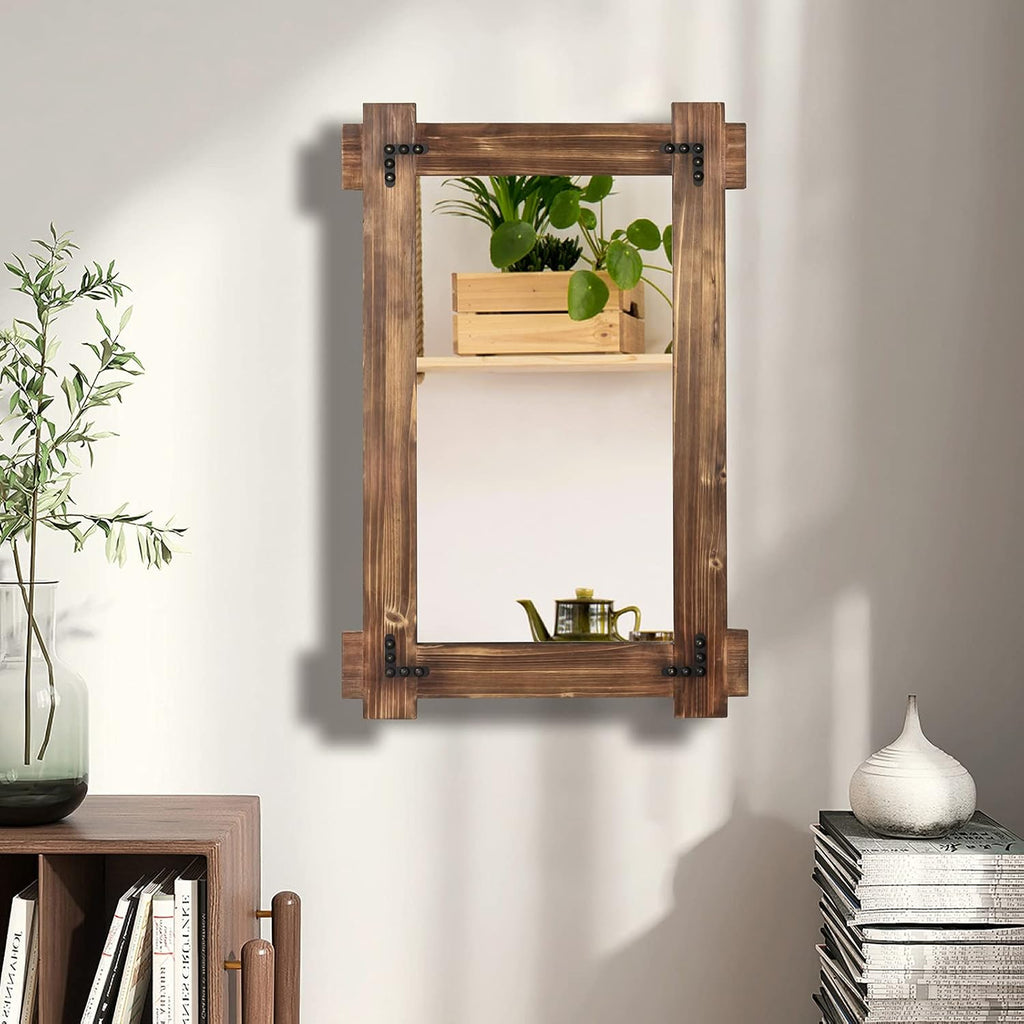 MeMoreCool 36x24 Farmhouse Rustic Wood Framed Bathroom Mirror, 24x36 Inch Wall Mounted Vanity Mirror for Bathroom Bedroom Entryway Living Room