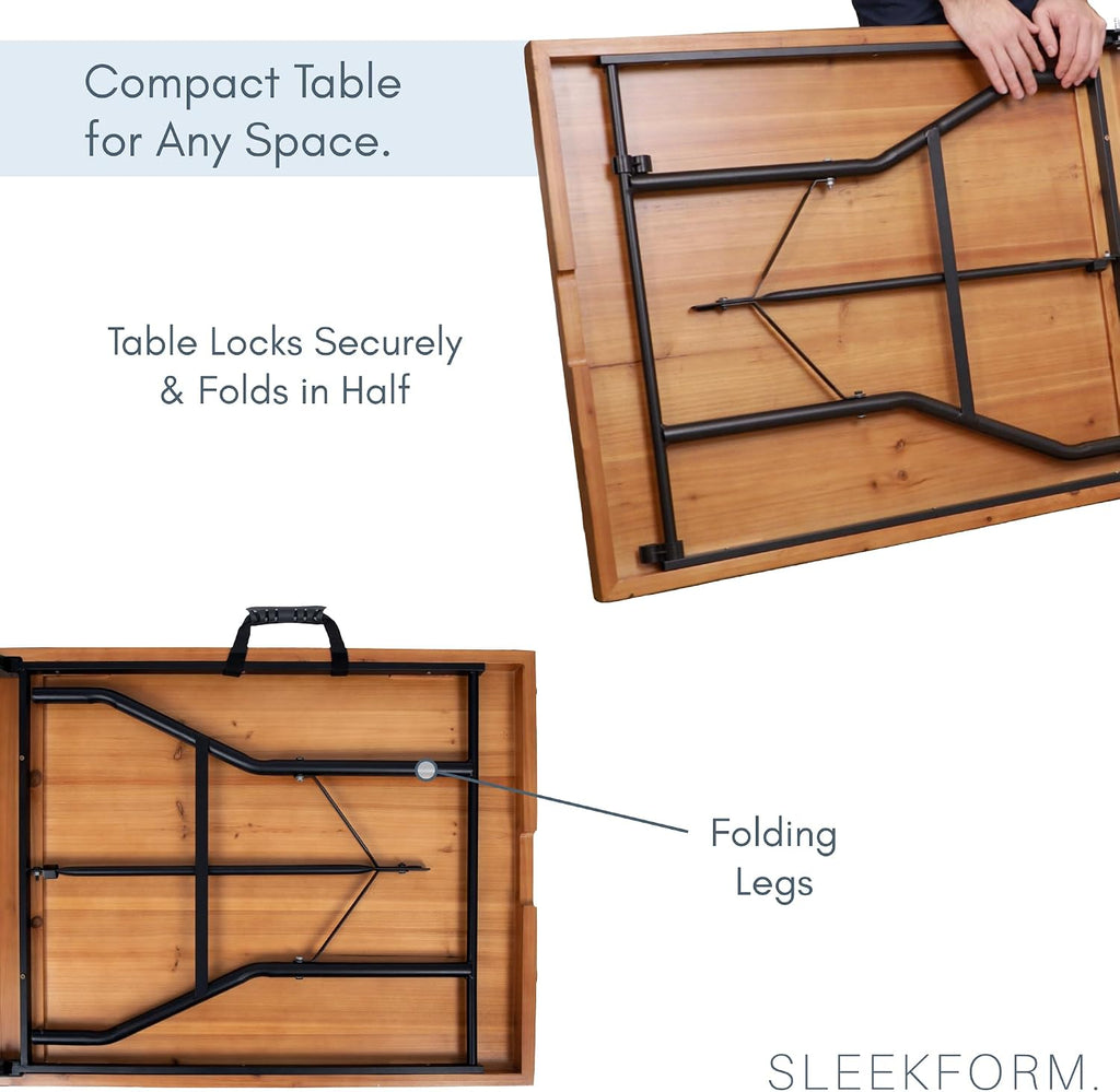 Sleekform 6ft Wooden Folding Table with Handle, Wood Folding Banquet Tables for Dinner - 6 Foot x 28 in, Portable, Sturdy & Lightweight Foldable Table for Dinner, Conference or Picnic - Walnut