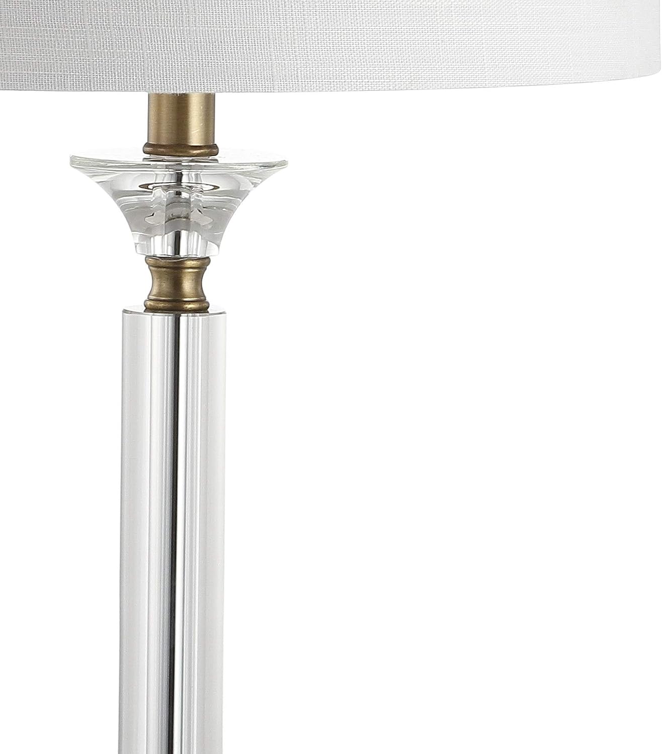 JONATHAN Y 28' Clear/Brass Gold Crystal and Metal Candlestick LED Table Lamp Set of 2, Modern Transitional Nightstand Lamps with White Linen Drum Shade, LED Bulbs Included JYL5039A-SET2