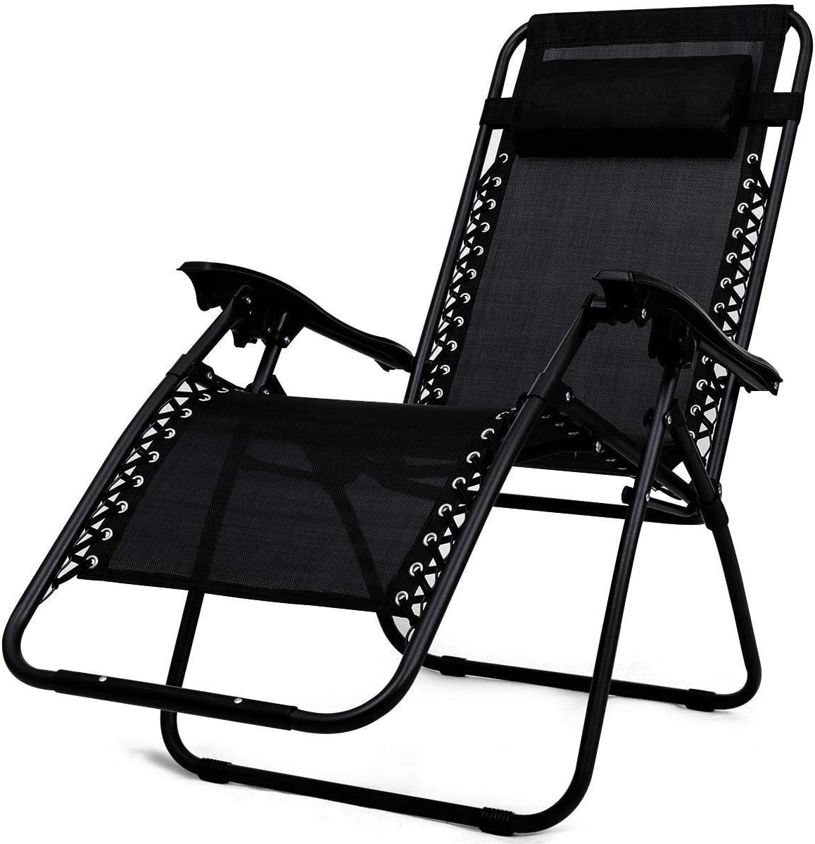 Folding Zero Gravity Recliner Lounge Chairs Table Set Camping Beach Black 3 pcs