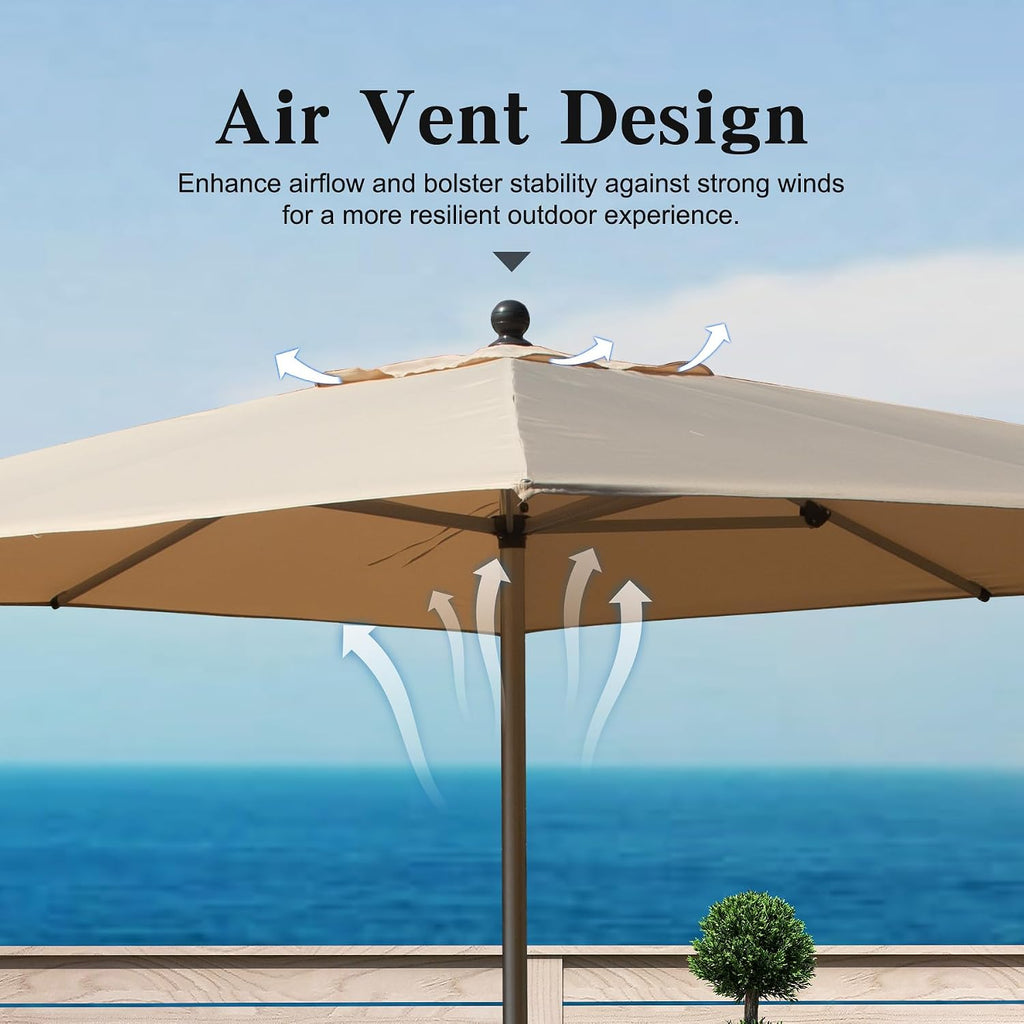 Domi 9' x 11.5' Rectangular Patio Umbrella Outdoor Table Umbrella with 8 Sturdy Ribs & Crank, Aluminum Market Umbrella UV Protection Waterproof Sun Umbrella for Deck Pool Backyard Beach, Beige