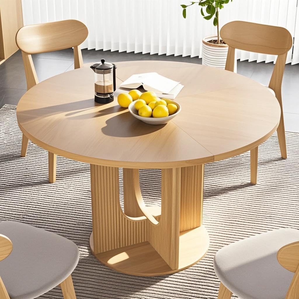 weselon Farmhouse Round Fluted Dining Table for 4, 47 Inch Circle Kitchen Table with Wooden Pedestal Base, Dinner Tables for Home Living Room Kitchen (Natural)