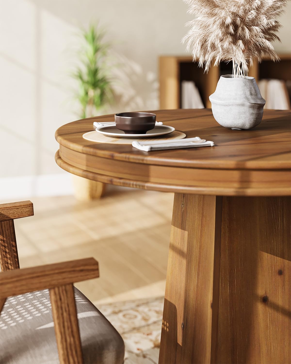 LITTLE TREE Solid Wood Round Dining Table, 31.5' Small Kitchen Table for 2, Modern Farmhouse Dinner Table for Dining Room, Kitchen, Living Room, Artistic Geometric Base, Table Only (Rustic Brown) 2PCS