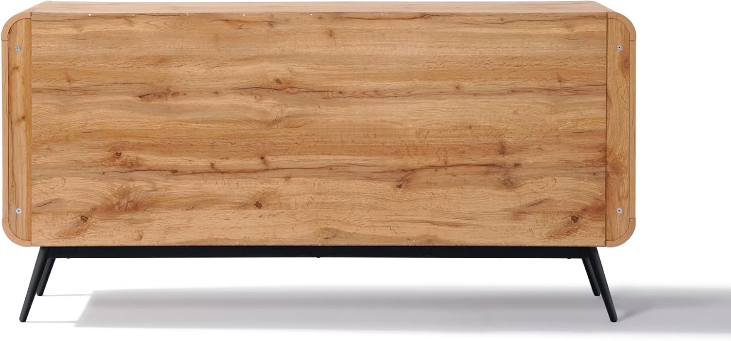 LuxenHome Sideboard Buffet Cabinet with Storage, 63'Mid Century Modern 4-Door Accent Pantry Cabinets with Black Metal Legs, Wood Console Table for Home Decor Living Room, Dining Room, Entryway, Office