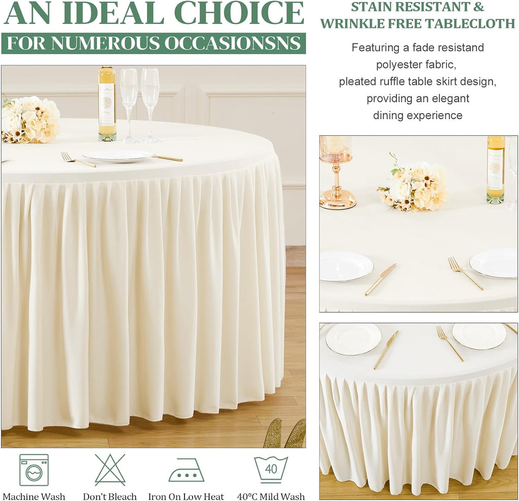 6 Pack Ivory Spandex Round Tablecloths for 48 inch Tables, Stretchy Fitted 4FT Round Table Clothes,Wrinkle Free Table Cover with Skirt for Wedding Party Dining Banquet Graduation Decorations