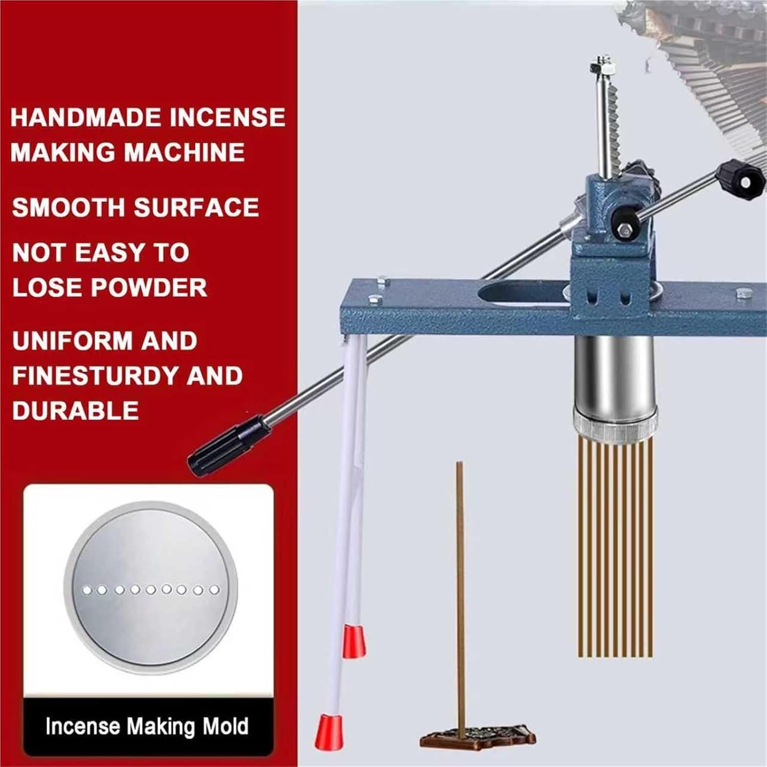 Manual Stick Incense Making Machine, Buddha Incense/Clay Extruder, Incense Making Tool, with 3 Different Sized Mould Plates(2/2.5/3mm), Adjustable Stand 50-56 Cm, for DIY Fragrance Accessory