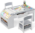 5-in-1 Kids Art Table and Chairs, Toddler Table and Chair Set, Craft Play Desk for Kids, Convertible Art Easel with Paper Roll Holder & Storage Drawers, Children Activity Learning Center-Light Grey
