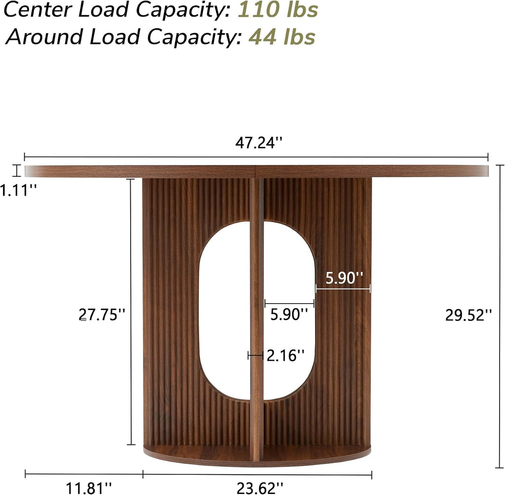 weselon Farmhouse Round Fluted Dining Table for 4, 47 Inch Circle Kitchen Table with Wooden Pedestal Base, Dinner Tables for Home Living Room Kitchen (Walnut)