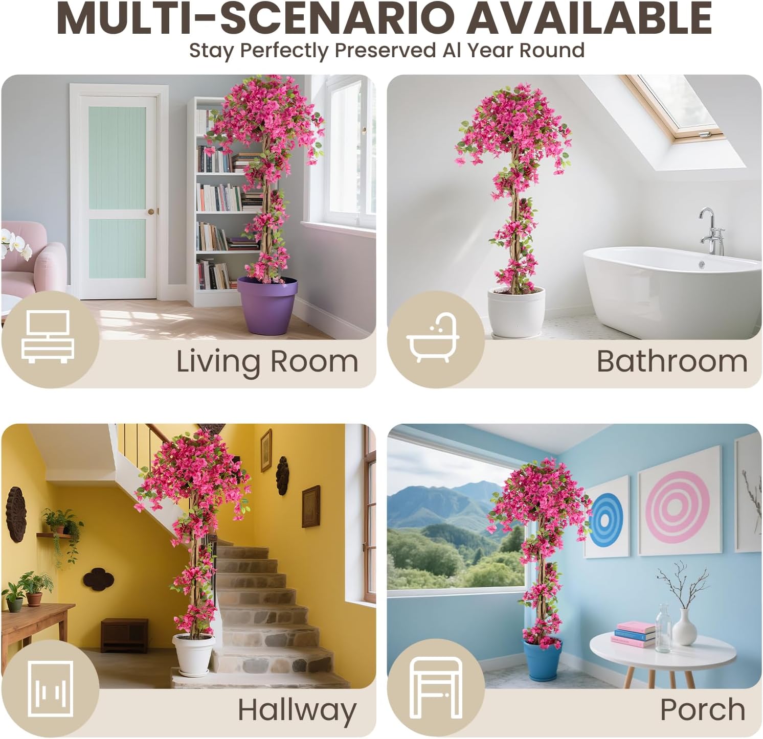 Romantic Season 6FT Artificial Bougainvillea Tree, Faux Silk Bougainvillea Plant with Pot for Indoor Outdoor Decor, Tall Fake Tropical Tree for Home, Office, Patio, Balcony, Wedding Decoration