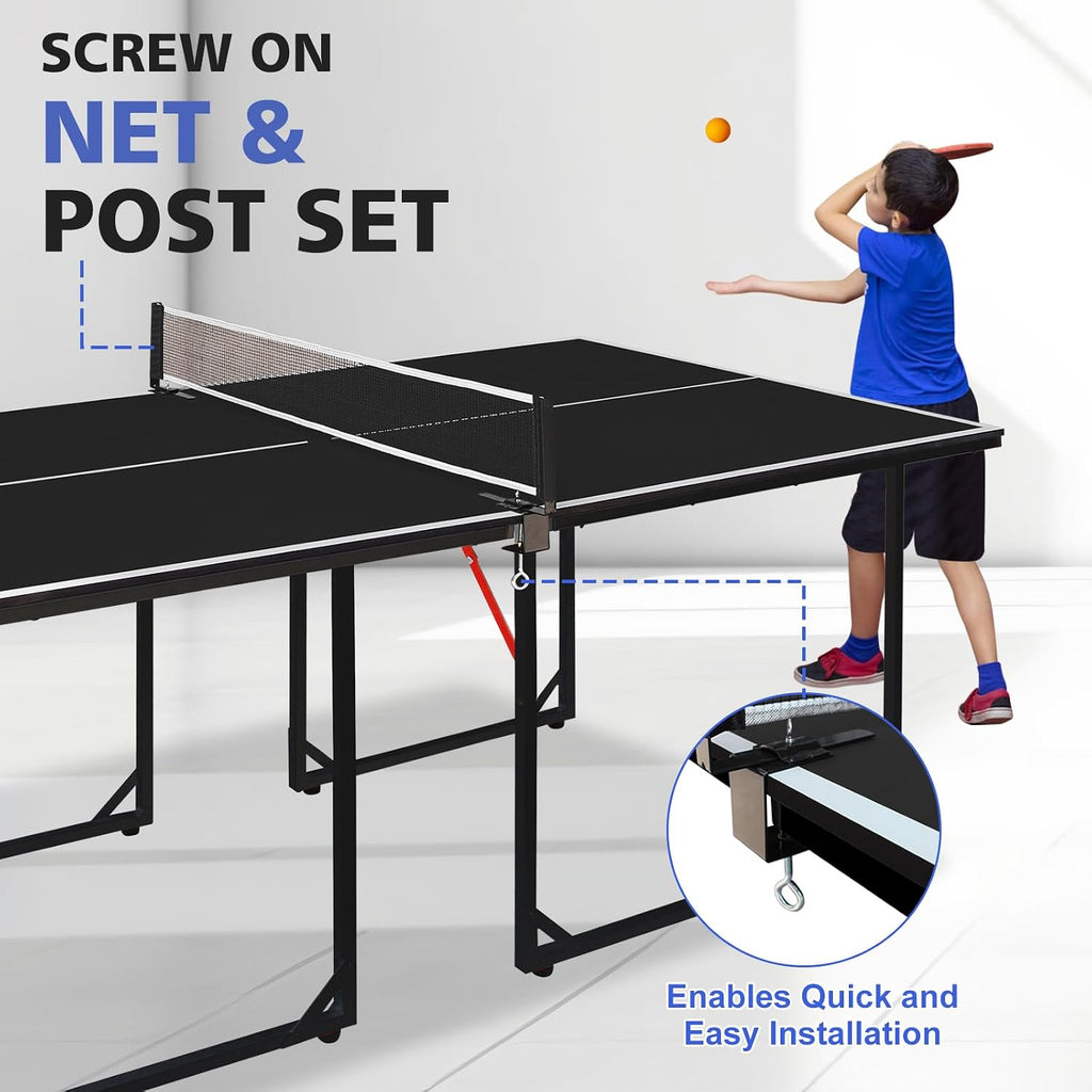 Foldable Ping Pong Table Portable 4.5FT/6FT/9FT Indoor MDF Table Tennis Table Multi-Purpose Family Game Table with Net, 2 Paddles and 3 Balls for Kid Teenager Adult