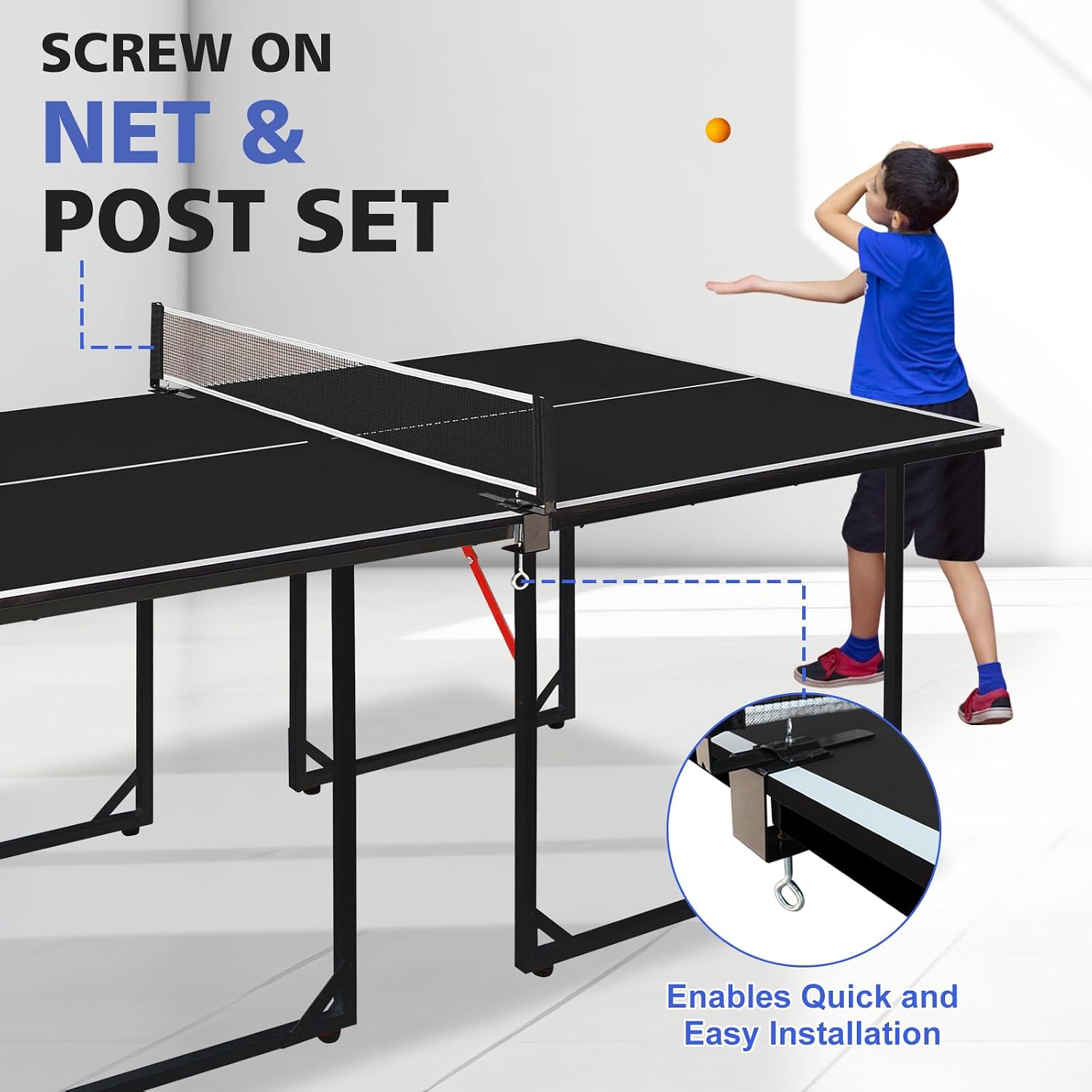 Foldable Ping Pong Table Portable 4.5FT/6FT/9FT Indoor MDF Table Tennis Table Multi-Purpose Family Game Table with Net, 2 Paddles and 3 Balls for Kid Teenager Adult
