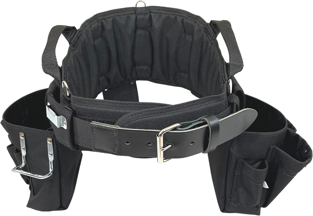 BOULDER BAG Professional Carpenter MAX Combo with Comfort Back Support Tool Belt, Leather Belt Buckle, Heavy Duty Tool Bag, Black (Small 24-27 Inches) | Made in USA