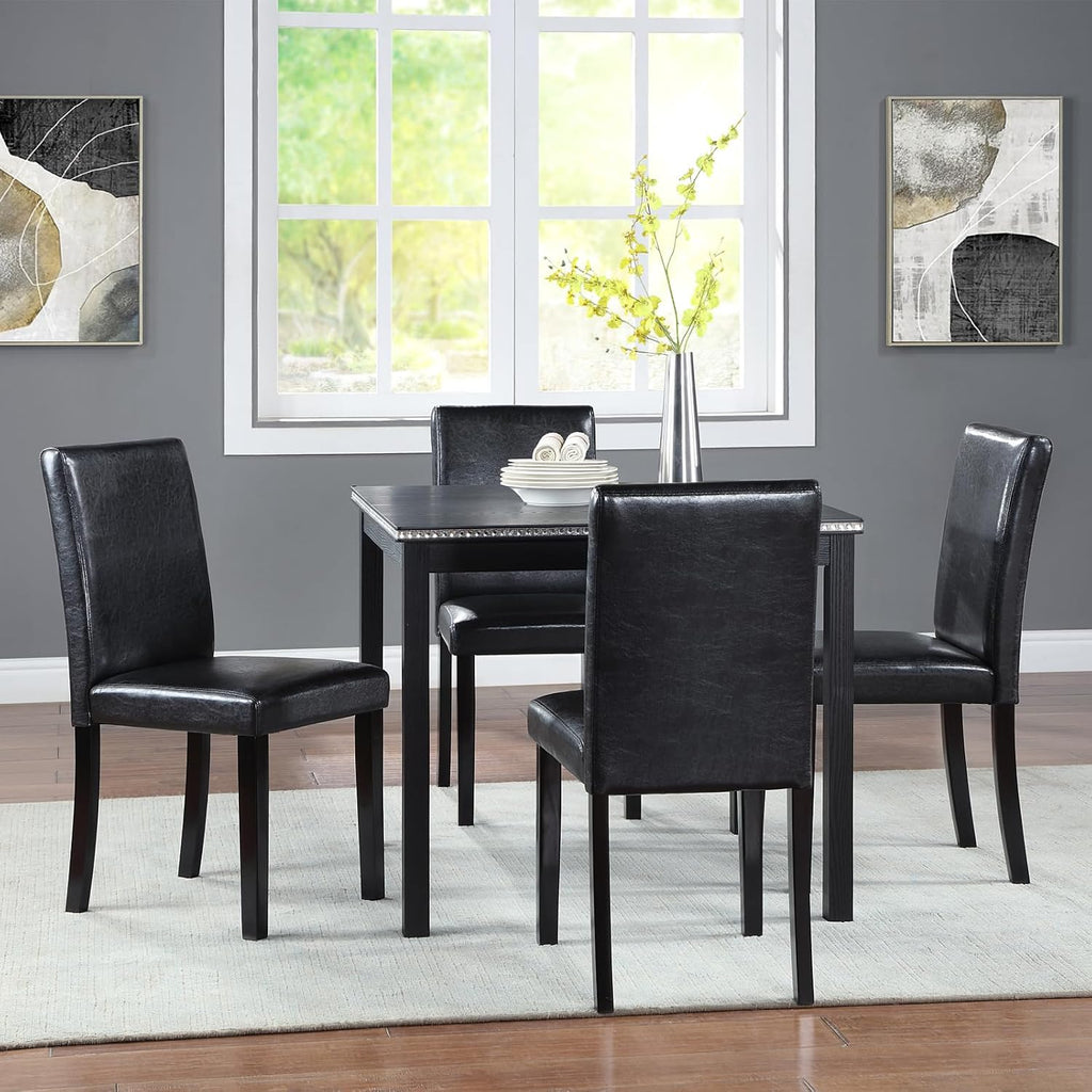 LUMISOL Dining Table Set for 4, 5-Piece Solid Wood Kitchen Table Set with 4 Upholstered Chairs for Kitchen, Dining Room, Black