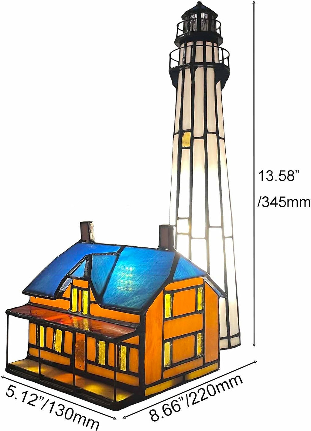 Bieye L10942 St Simons Lighthouse Museum Tiffany Style Stained Glass Accent Table Lamp for Home Decor