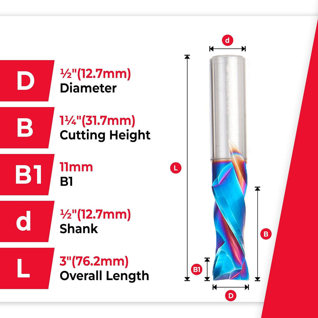 Amana Tool Spektra Extreme Tool Life Solid Carbide CNC Compression Spiral Router Bit, 46188-K-5 5-Pack, 1/2 D x 1-1/4 CH x 1/2 Shk x 3 Inch L 2 Flute