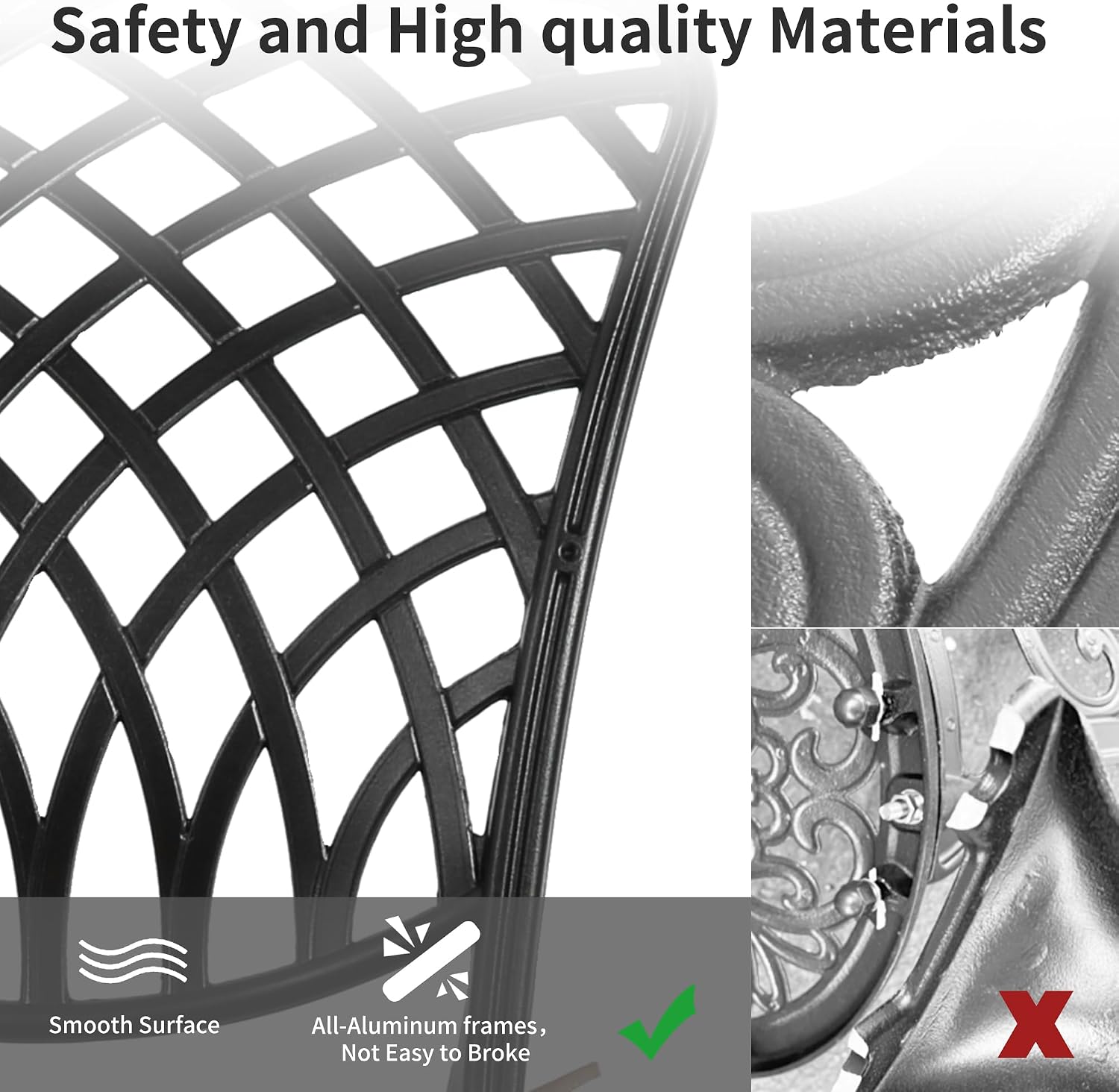 HOMEFUN Thickened Heavy-Duty Cast Aluminum Bistro Set of 2 Outdoor 3 Piece Patio Set with Padded Cushion, Ultra Sturdy Rustproof All-Weather for Garden Balcony, Black