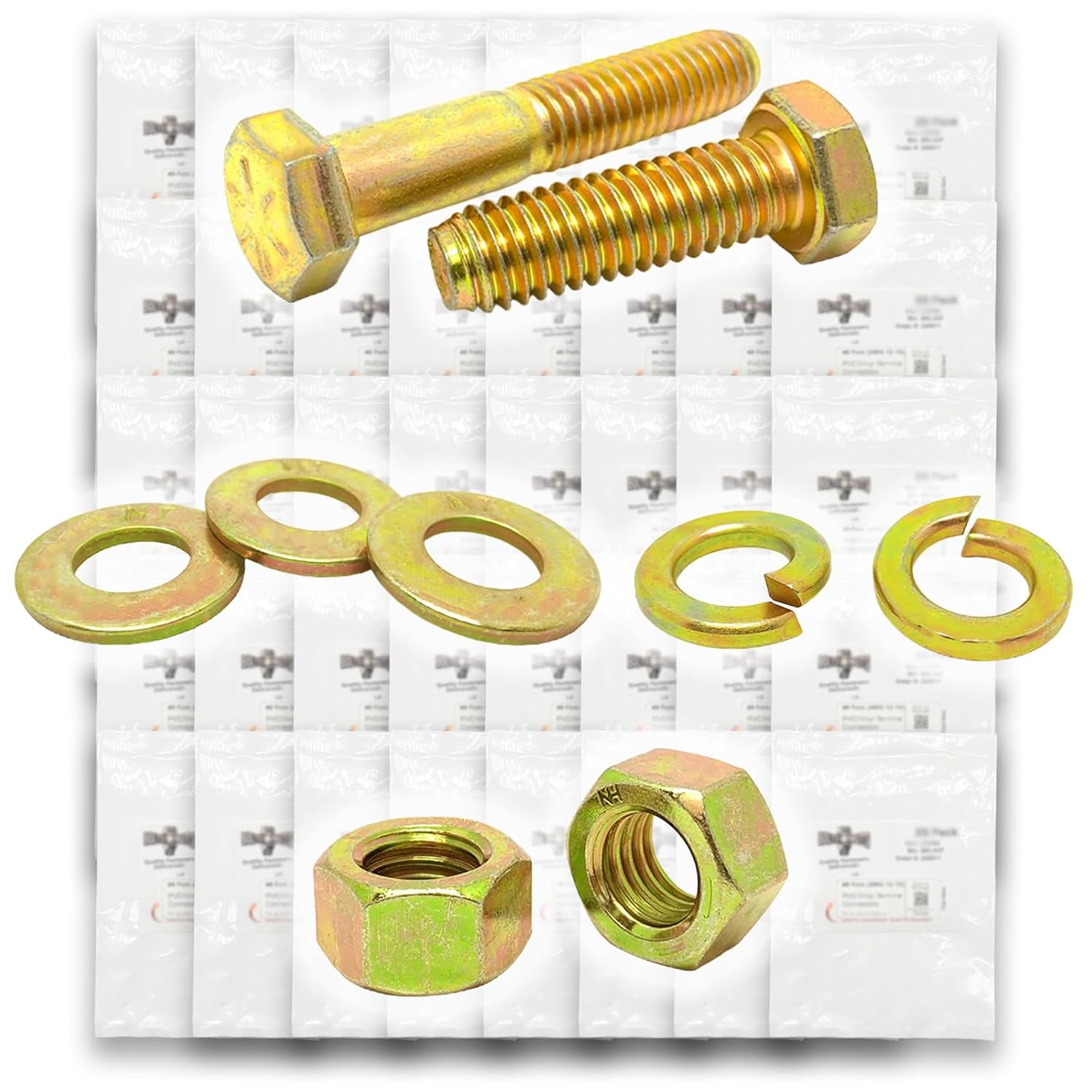 Grade 8 Hex Cap Screws Nuts Washers Coarse Thread Zinc Yellow Assortment - 1268 Pieces