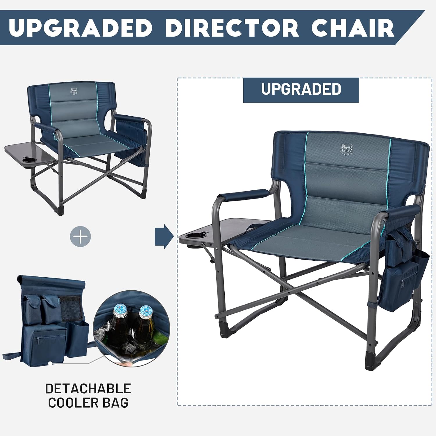 Timber Ridge XXL Upgraded Oversized Directors Chairs with Foldable Side Table, Detachable Side Pocket, Heavy Duty Folding Camping Chair up to 600 Lbs Weight Capacity (Blue) Ideal Gift
