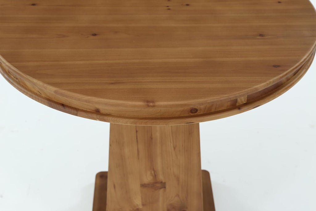 LITTLE TREE Solid Wood Round Dining Table, 31.5' Small Kitchen Table for 2, Modern Farmhouse Dinner Table for Dining Room, Kitchen, Living Room, Artistic Geometric Base, Table Only (Rustic Brown)