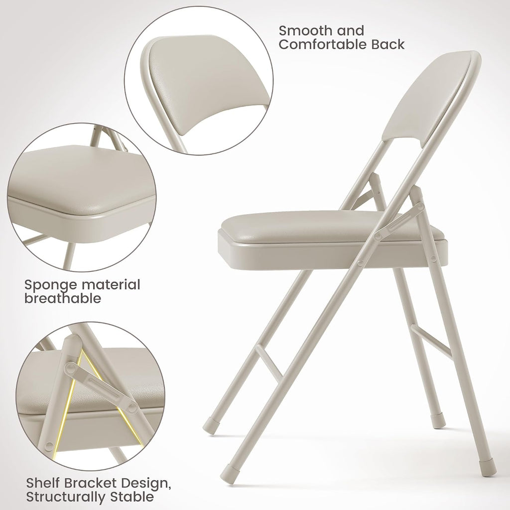 Folding Card Table and Chair Set of 3, Portable Square Card Table with 4 Upholstered Chairs, Foldable Chairs and Tables for Indoor and Outdoor Use, Space-Saving, No Assembly Required, Beige