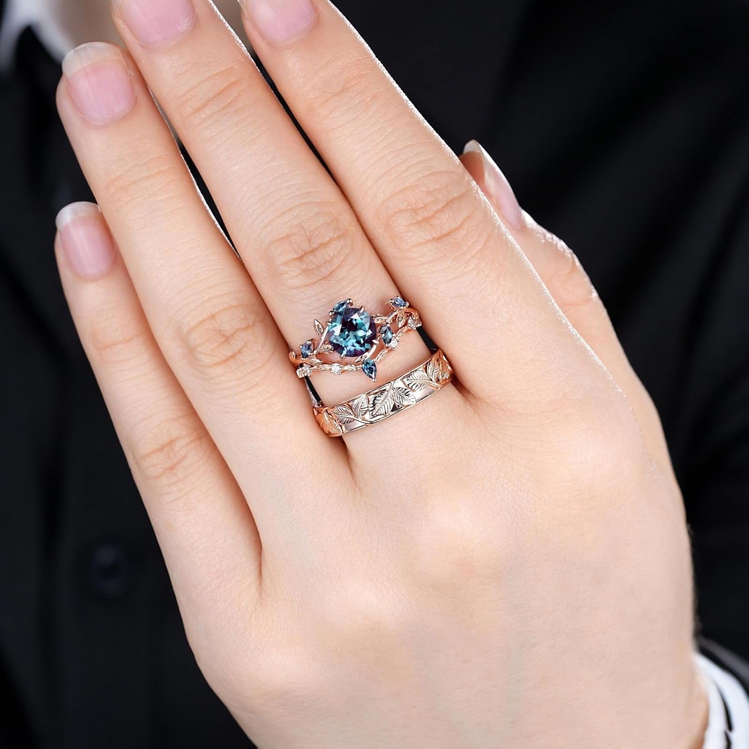 SISGEM Moissanite Couple Rings Set, 10K 14K 18K Solid Gold Moissanite Wedding Rings for Him And Her, Vintage Leaf/Branch Wedding Bands Matching Couple Rings Anniversary Jewelry Gift for Women And Men