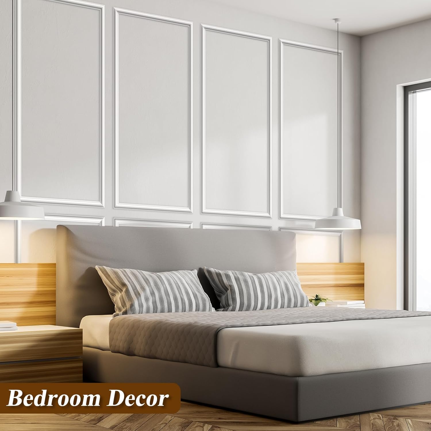 Pangda Peel and Stick Wall Molding Kit, 3D Premade Accent Molding Wainscoting Panel for Interior Wall Moulding Decor, Ready to Assemble Wainscoting Accent Panel(6 Set,24 x 54 in)