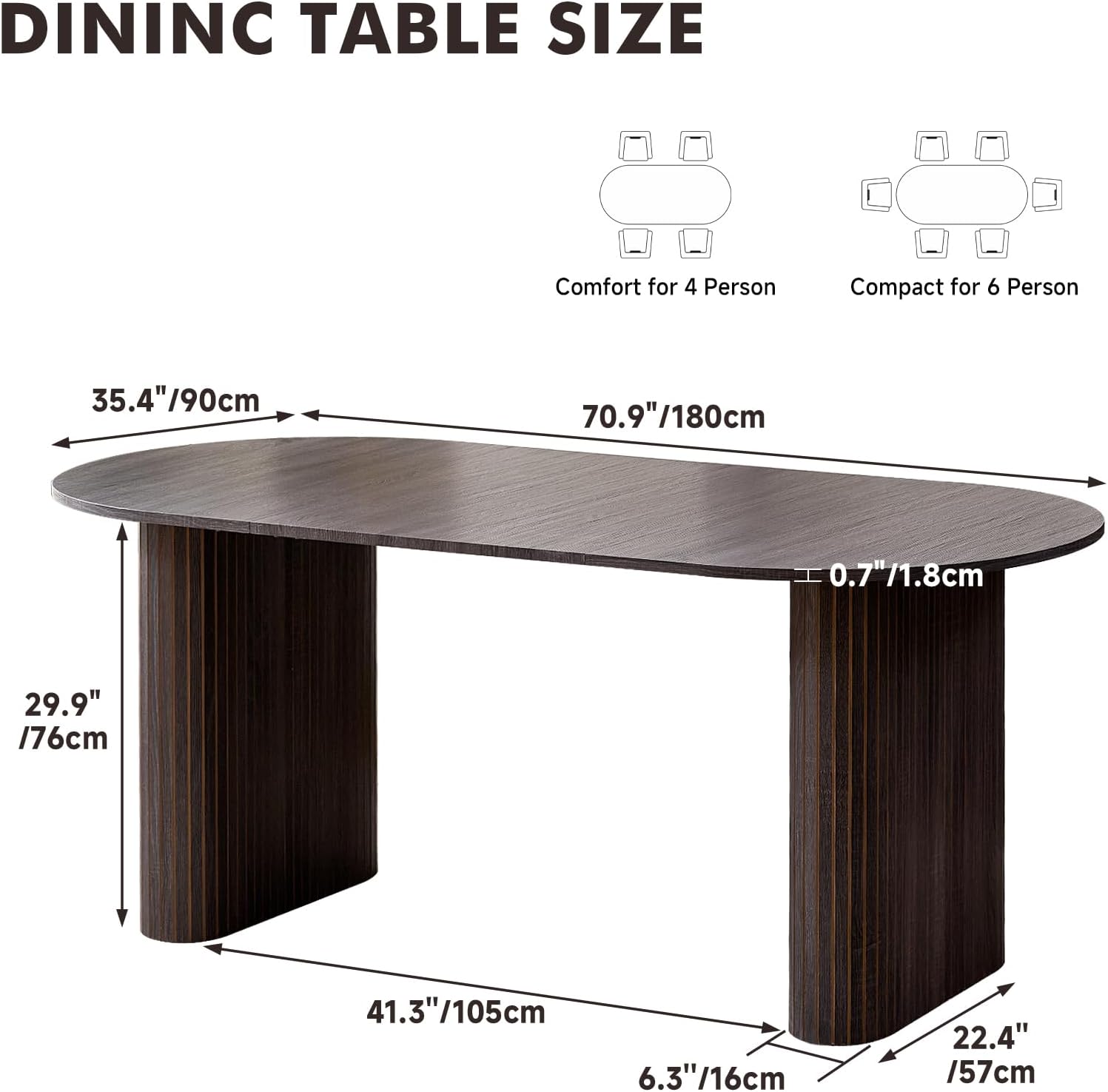 70.8' Oval Table for 4 6 Person, Modern Farmhouse Kitchen Dinner Table for Living Receiption Room, Black