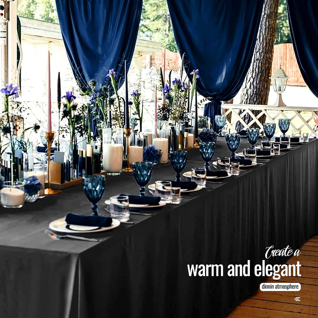 12 Pack Black Tablecloths for 8ft Rectangle Tables 90 x 156 Inch - Polyester Table Cover Stain and Wrinkle Resistant Washable Fabric Table Clothes for Wedding Party Banquet Reception Restaurant