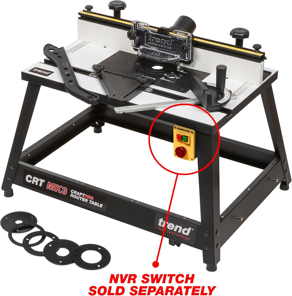 Trend CRT Portable Benchtop Router Table, Robust Construction for Workshop and Jobsite Use, 120V NVR Switch Not Included, CRT/MK3