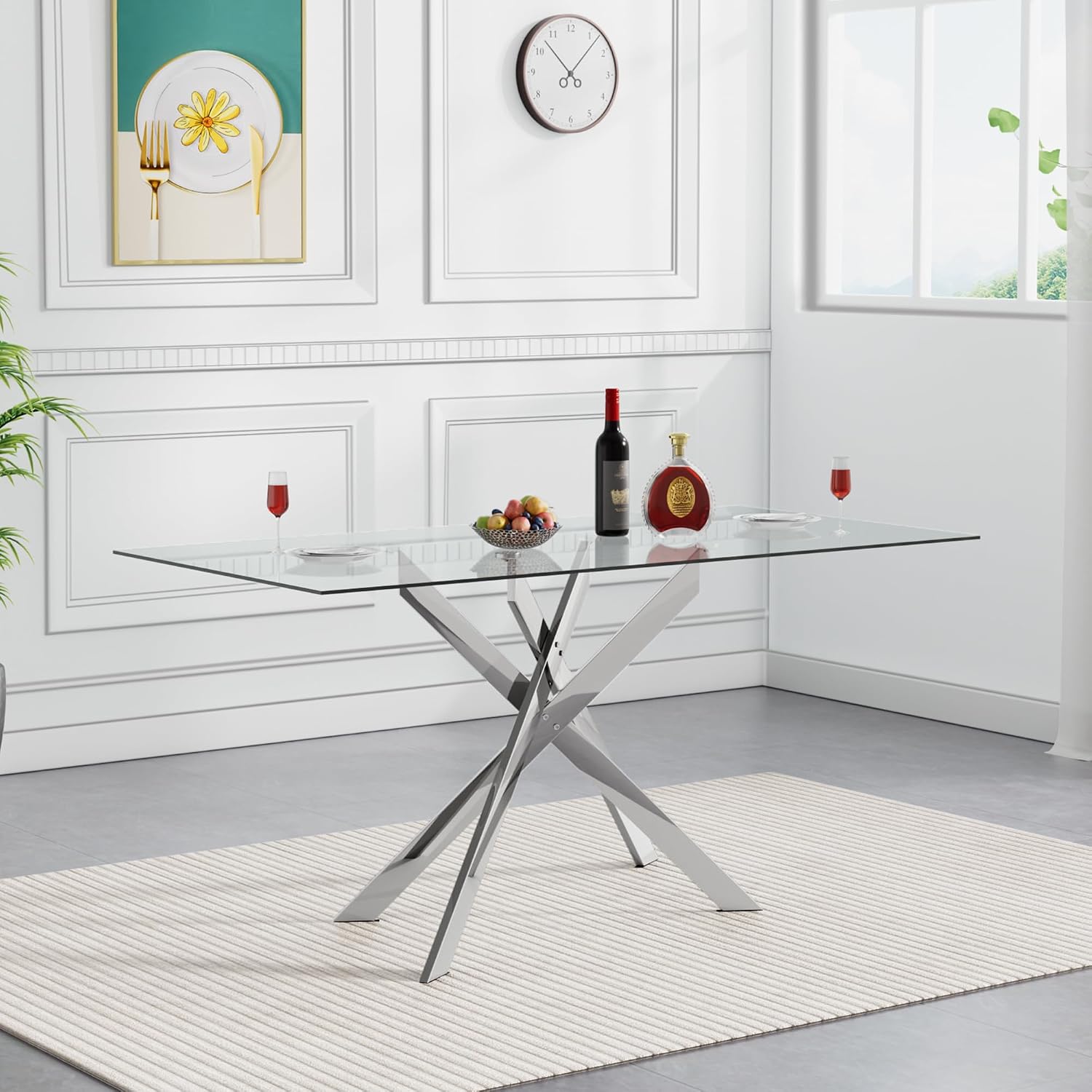 HomVent 5 Piece Rectangular Glass Dining Table Set, Tempered Glass Dinner Table Set for 4 Kitchen Table Set with 4 Velvet Upholstered Chairs for Kitchen Dining Room