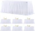 6 Pack White Table Cloth for 6 Foot Rectangle Tables, White Stretch Fitted Tulle Table Covers Skirt, Rectangular Ruffle Tutu Tablecloth Wedding Banquet Baby Shower Cake Tablecloths Decorations