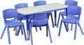 Flash Furniture Emmy Adjustable Classroom Activity Table with 6 Stackable Chairs, Plastic Activity Table for Kids, 23.625' W x 47.25' L, Blue/Gray