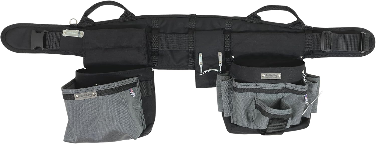BOULDER BAG Ultimate Electrician's MAX Combo with Comfort Back Support Tool Belt, Quick Release Buckle, Heavy Duty, Silver, (Medium 28-32 Inch Waist), Made in USA