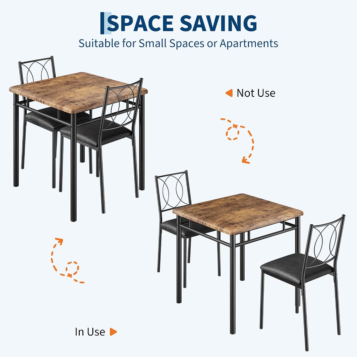 Garvee Dining Table Set for 2, Small Kitchen Table with Upholstered Chairs, Farmhouse Wood Dining Table Chairs for Kitchen Room, Small Spaces, Apartment, Brown