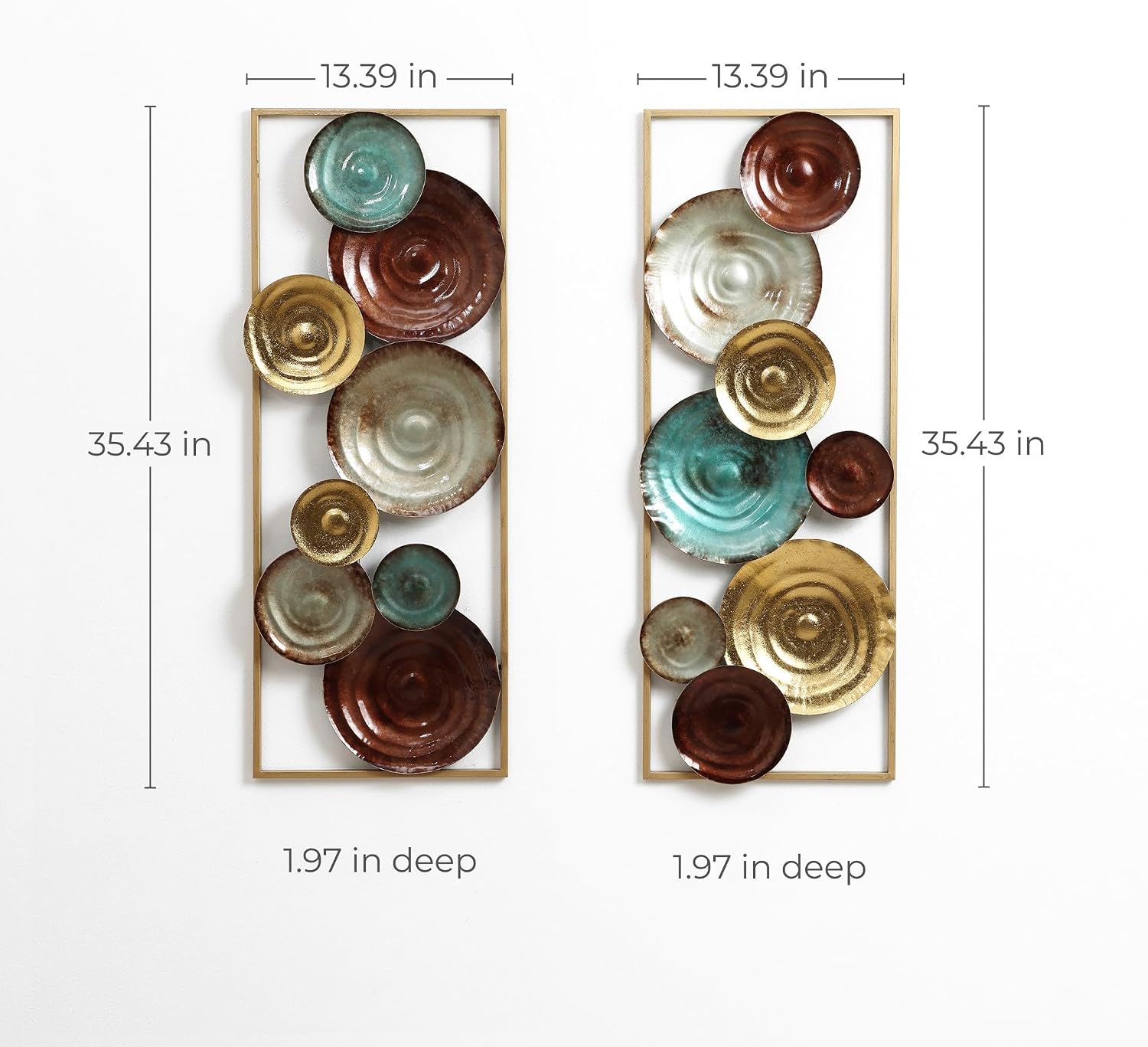 LuxenHome Metal Wall Art, Set of 2 Modern Multi-Color Gems Abstract Wall Decor Panels with Frame, 35' Hanging Sculptures Decor for Living Room, Metal Artwork Accent for Bedroom Dining Room Office