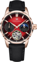 Pagani Design Luxury Men's Automatic Watch Skeleton Tourbillon Moon Phase Stainless Steel 100m Waterproof Leather Strap Men's Mechanical Watch
