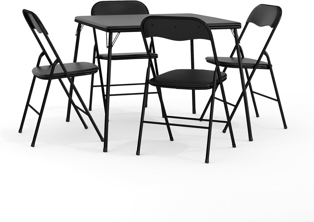 EMMA + OLIVER 5-Piece Multipurpose Folding Card Table and Chairs Set for 4 Players, Padded Top Portable Square Folding Table and Chairs Set, Black