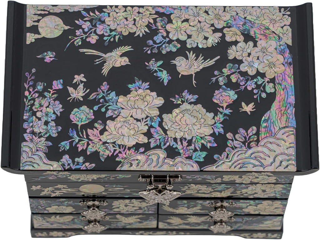 February Mountain Mother of Pearl Jewelry Organizer Box – Anniversary Christmas Graduation Birthday gifts for women Mother's day gifts for mom from daughter (Plum Blossom)