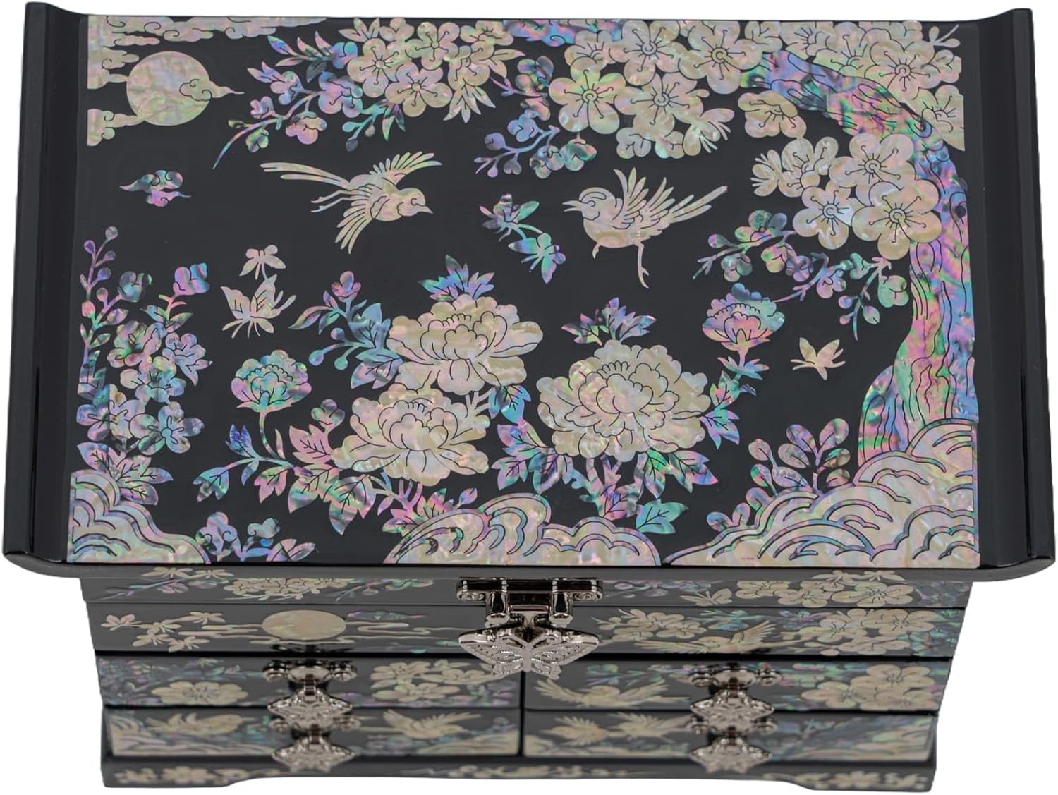February Mountain Mother of Pearl Jewelry Organizer Box – Anniversary Christmas Graduation Birthday gifts for women Mother's day gifts for mom from daughter (Plum Blossom)