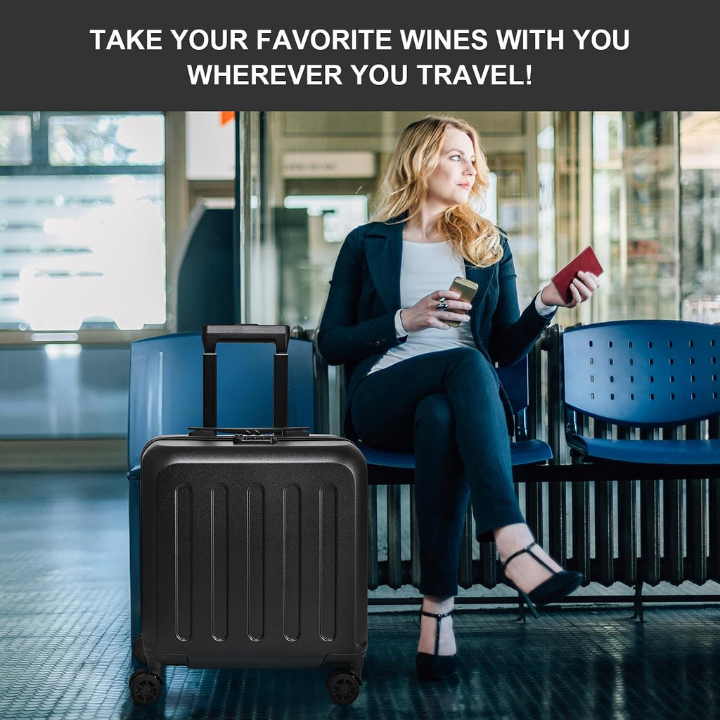 Wine suitcase for airplanes 6 bottle, TSA-Approved Carry-On Sized Wine Luggage, Durable Hard Shell with Shockproof Foam - Compact & Lightweight Travel Case for Secure Airline Travel
