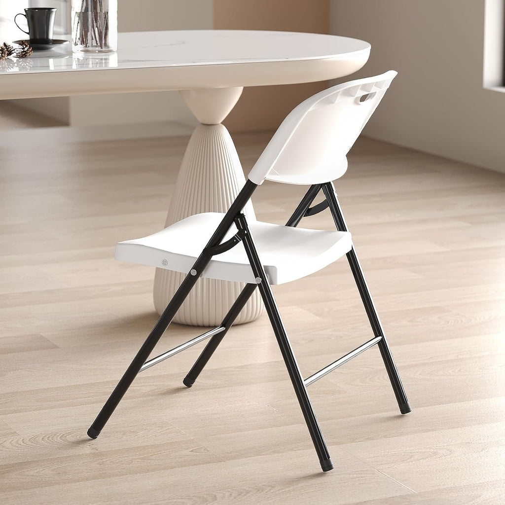 Nazhura 350 Weight Limit Heavy Duty Plastic Folding Chair with Reinfoced Steel Frame for Indoor and Outdoor, Wedding, Party, Restaurant, Meeting Room, Patio and Garden (6, White)