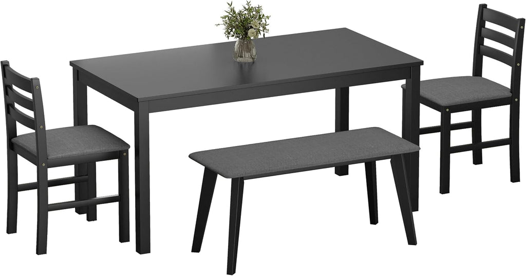 Dining Table Set for 4, Solid Wood Kitchen Table Chairs Set of 4, 43.3' Space-Saving Mid Century Modern Dining Room Table with Chairs and Bench for Kitchen, Living Room,Breakfast Nook, Black