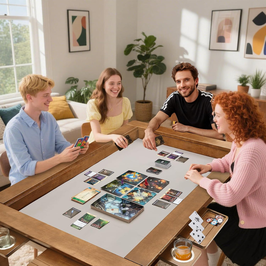Haddockway 63' ×39' Board Game Table with Removable Top, Solid Wood Dining/Gaming Table for 4-6 Players with Play Mat, 6 Detachable Cup Holders & 6 Hobby Trays(Rosewood)