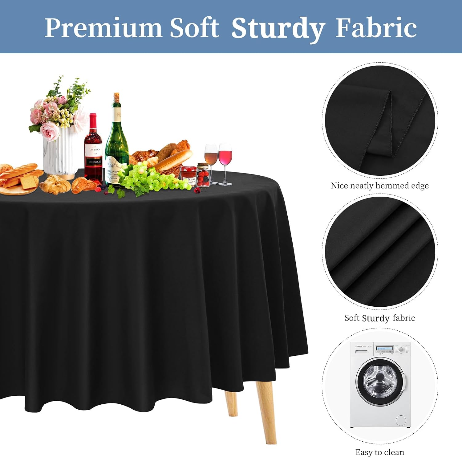 Pesonlook 12 Pack Round Tablecloth 120inch-Black Polyester Washable Fabric Round Table Cover Black Tablecloth for Wedding/Party/Banquet/Dining/Buffet Table(Black/120 Inch)