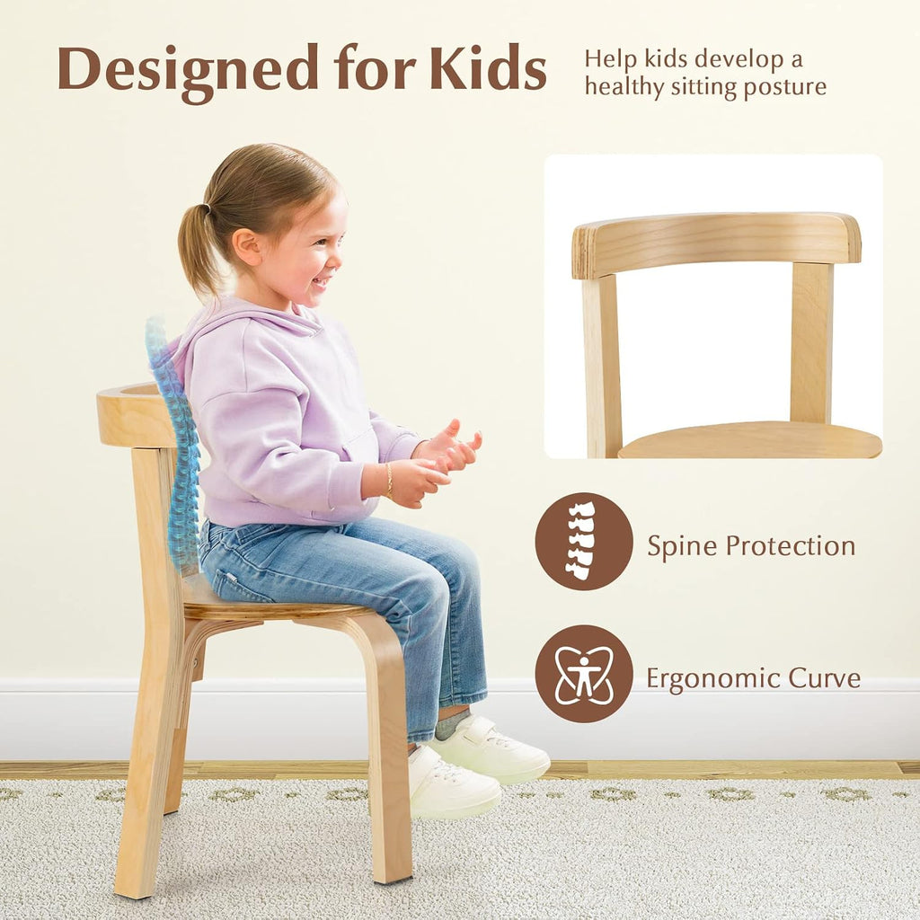 Costzon Kids Table and Chair Set, 5-Piece Wooden Activity Desk Set w/Toy Bricks, Classroom Playroom Daycare Furniture for Playing, Drawing, Reading, Bentwood Toddler Table and Chairs (Natural)