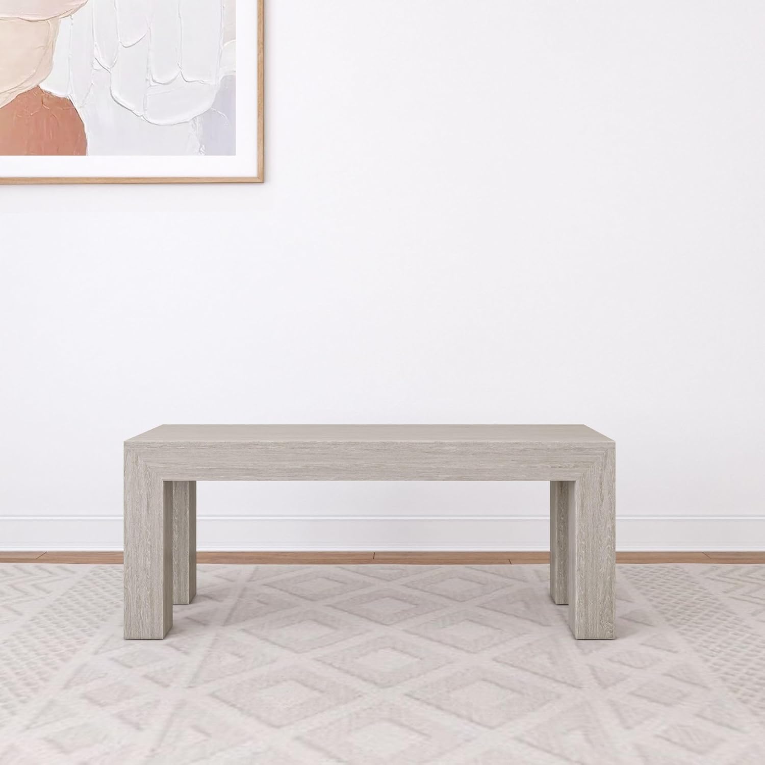 Plank+Beam 49 Inch Dining Bench for Dining Room, Bench for 60 Inch Table Kitchen Dining Seat, Wooden Outdoor Bench, Solid Wood Entryway Bench, Seashell Wirebrush