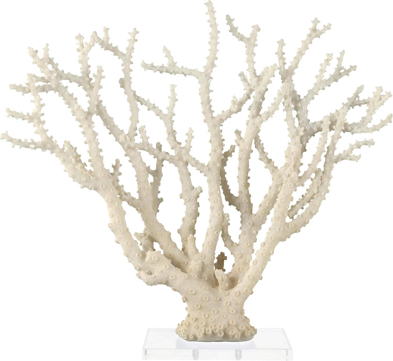 Deco 79 Polystone Coral Decorative Sculpture Home Decor Statue with Clear Acrylic Base, Accent Figurine 26' x 8' x 23', Cream
