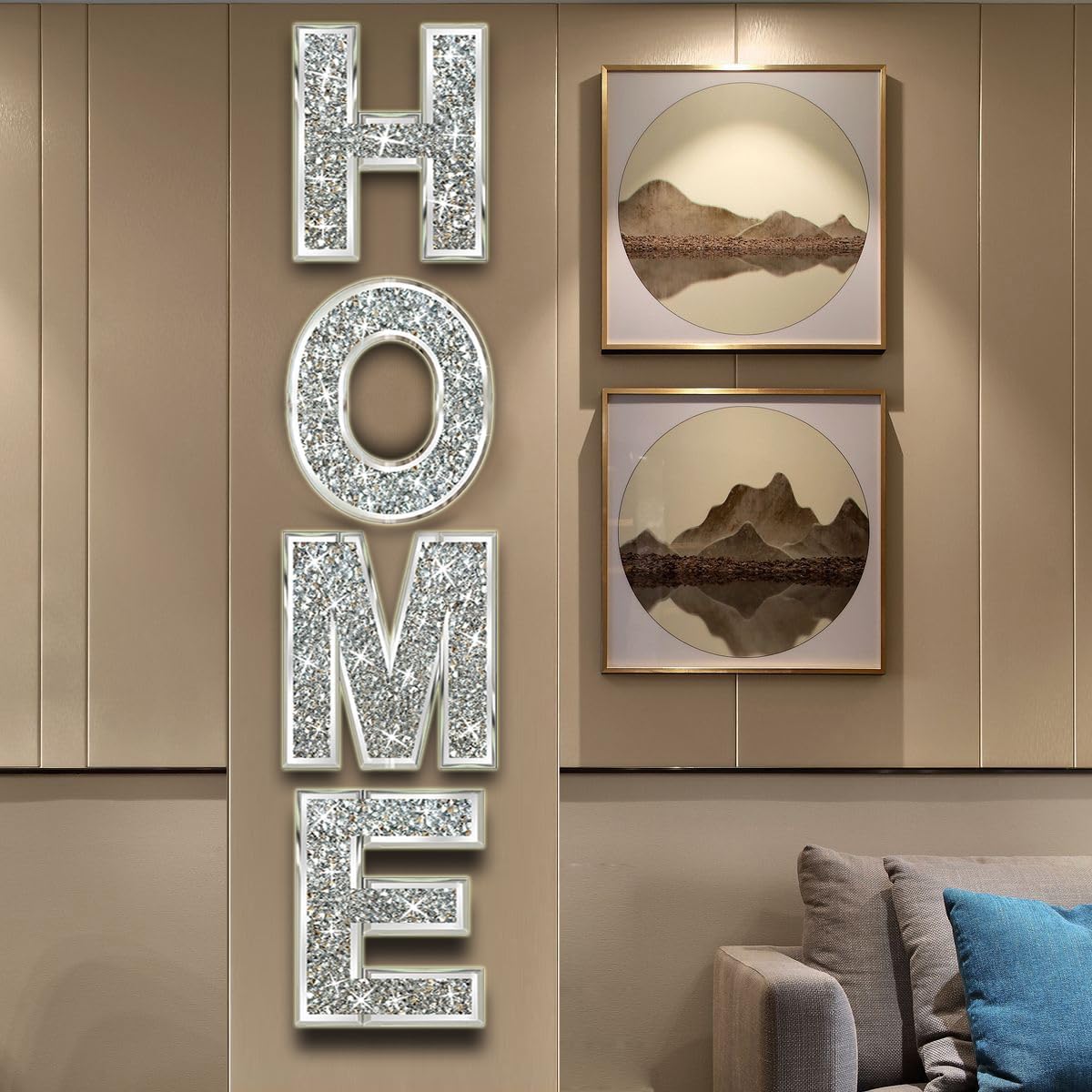 ZOLAPI 4 pcs Independent Letters Home. Crystal Diamond Letters. Silver Mirror Glass Home Decoration for Wall, Fireplace, Bookshelf and Table., 14 inch (H)